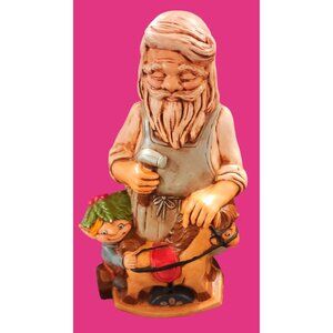 Handcrafted Santa With Elf Rocking Horse Figurine Vintage Ceramic